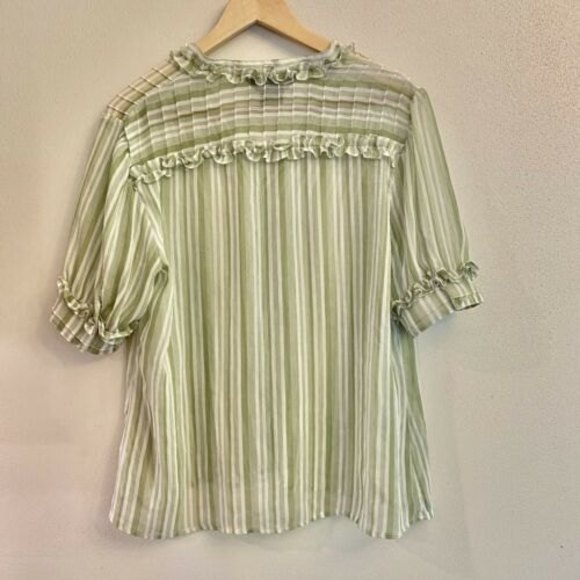 George Designs By Mark Eisen Sage Color Blouse Size XL Ruffle Blouse - Picture 5 of 9